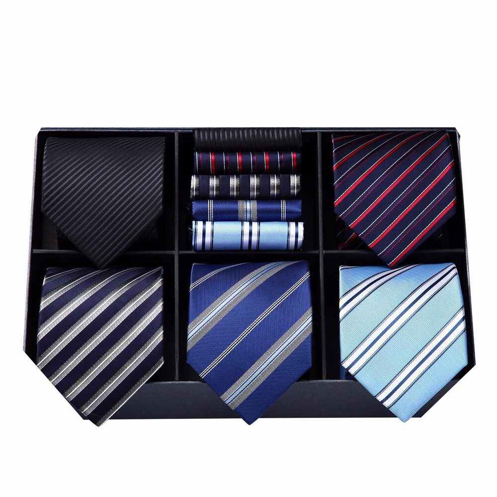 4537 Lot 5 Pcs Ties Collection Elegant Neckties and Pocket Square Present